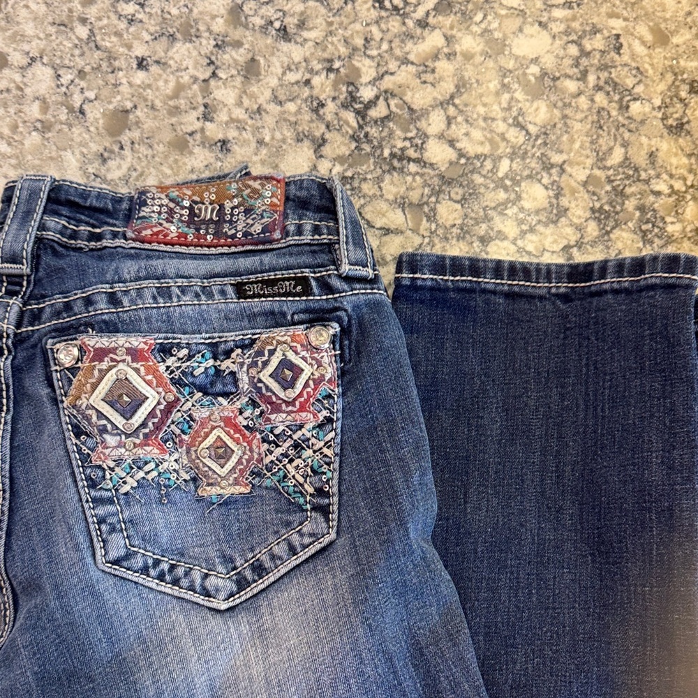 Miss Me Embroidered Boot Cut Jeans - Blue